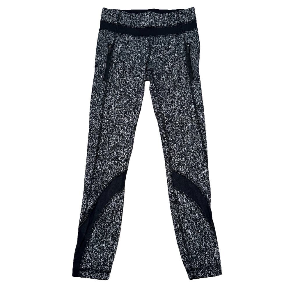 Lululemon Run Inspire Tight II Mesh Black White Static Leggings Women's Size 4